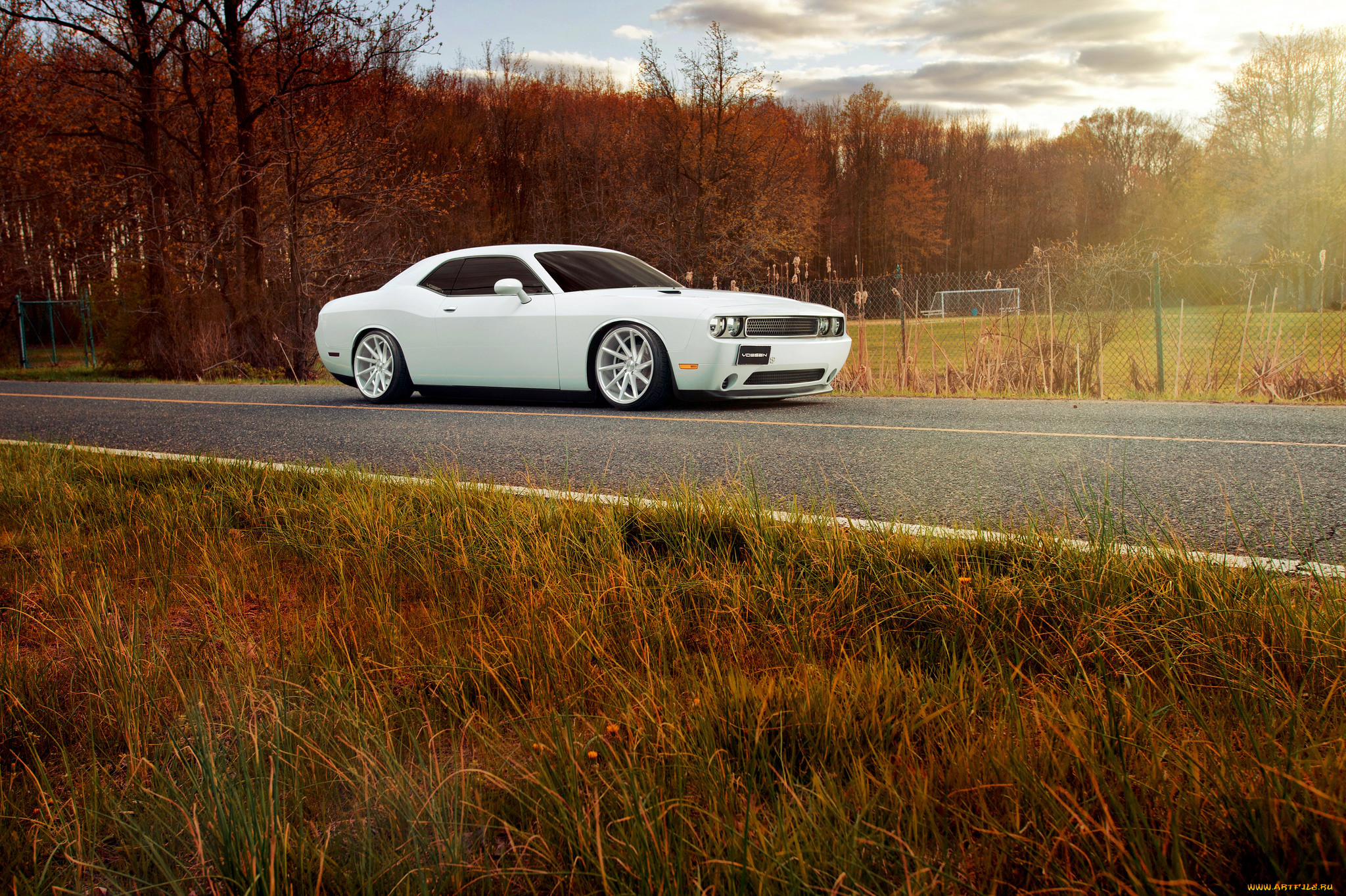 , dodge, challenger, vossen, wheels, white